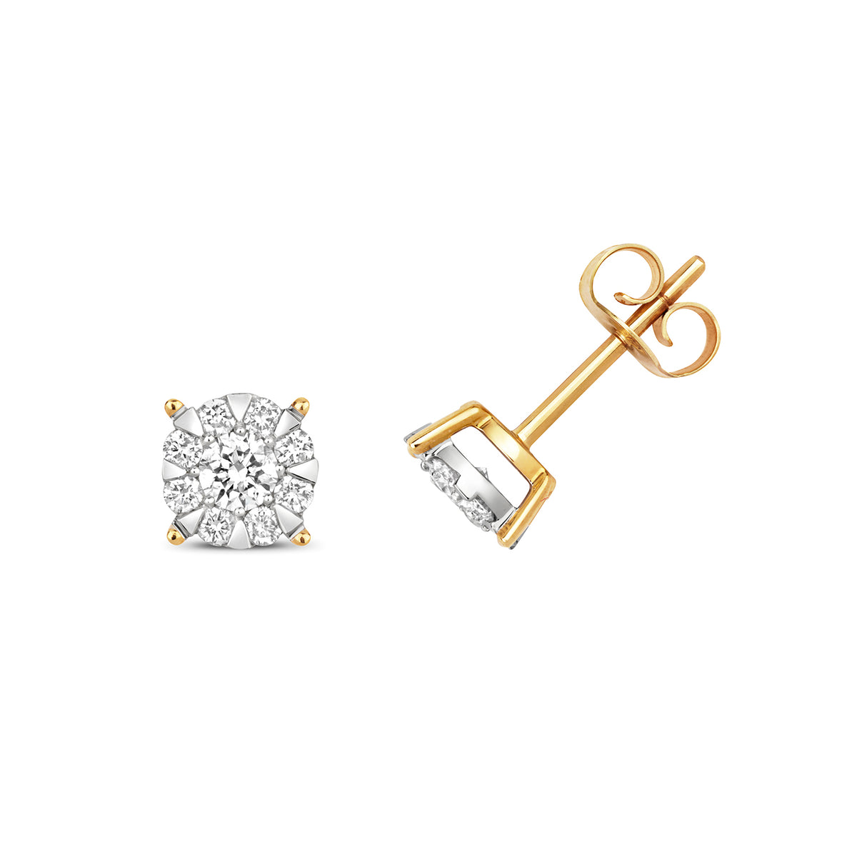 Clustdlysau Diemwnt Aur Melyn 9ct 0.5CT