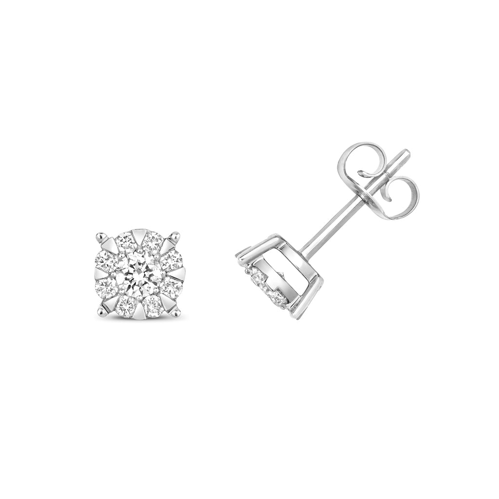 Clustdlysau Diemwnt Aur Gwyn 9ct 0.5CT