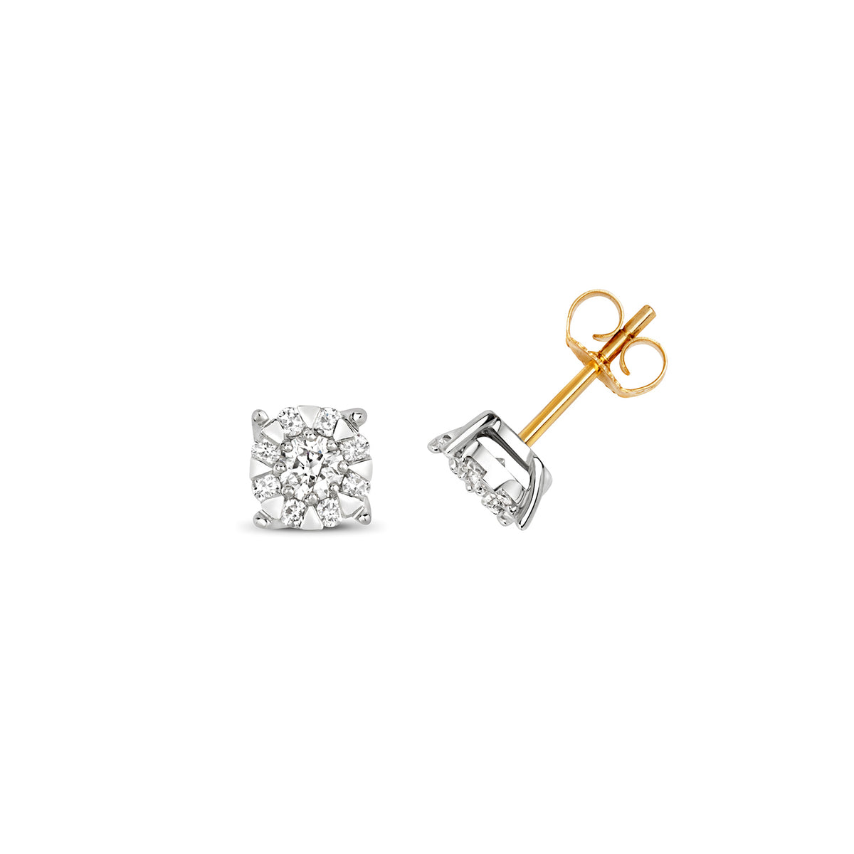 Clustdlysau Diemwnt Aur Melyn 9ct 0.6CT