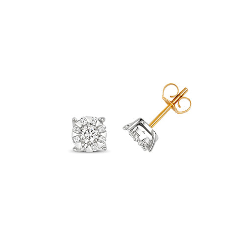 Clustdlysau Diemwnt Aur Melyn 9ct 0.6CT