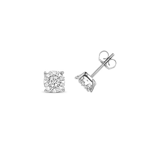 Clustdlysau Diemwnt Aur Gwyn 9ct 0.6CT