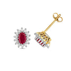 Clustdlysau Aur Melyn 9ct gyda Rhuddem a Diemwnt 1.200+0.310CT