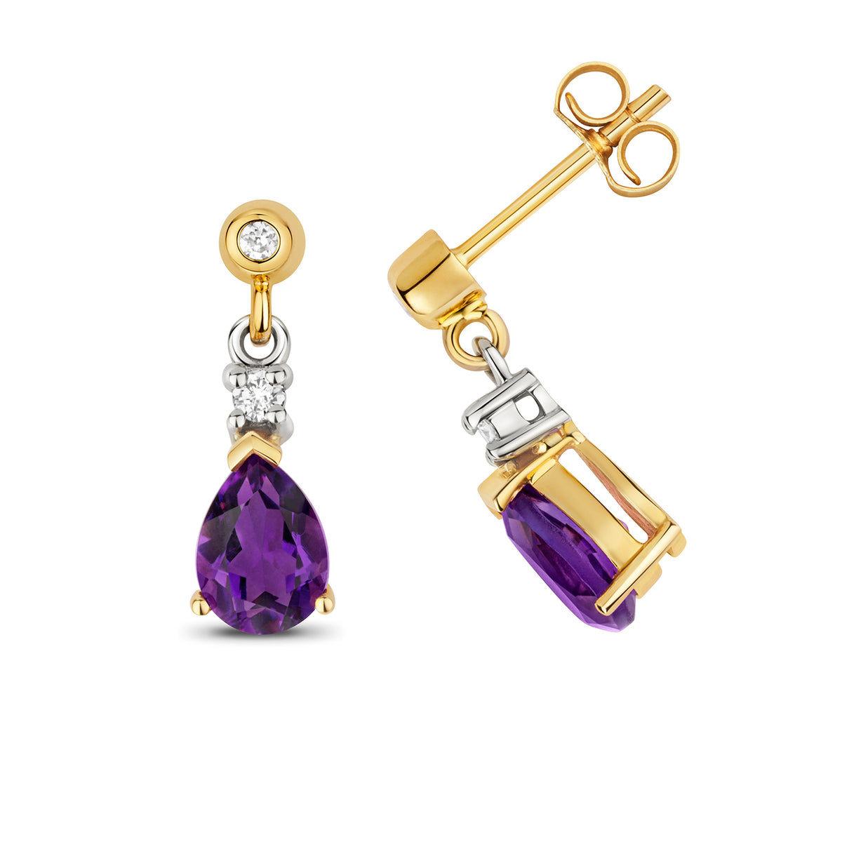 9ct Yellow Gold Amethyst and Diamond Earrings 1.5CT