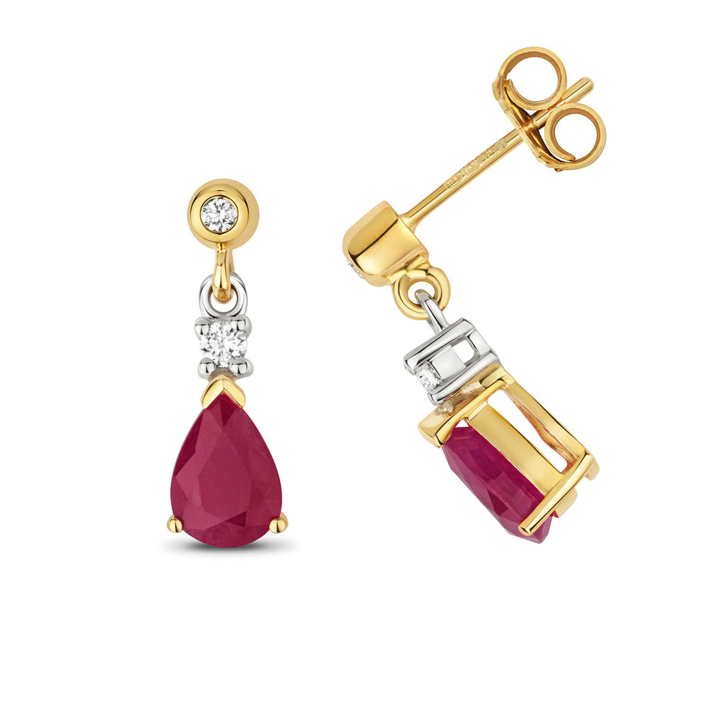 9ct Yellow Gold Ruby and Diamond Earrings 1.7CT