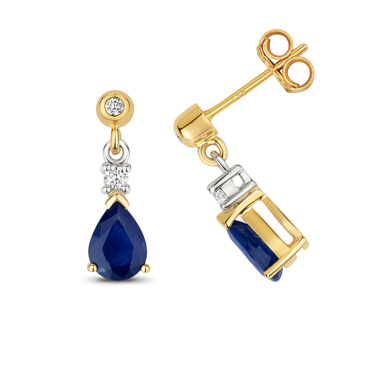 9ct Yellow Gold Sapphire and Diamond Earrings 1.7CT