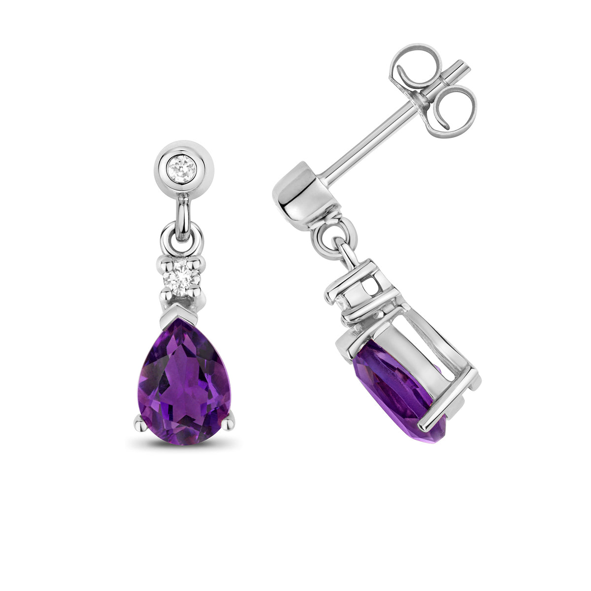 9ct White Gold Amethyst and Diamond Earrings 1.5CT