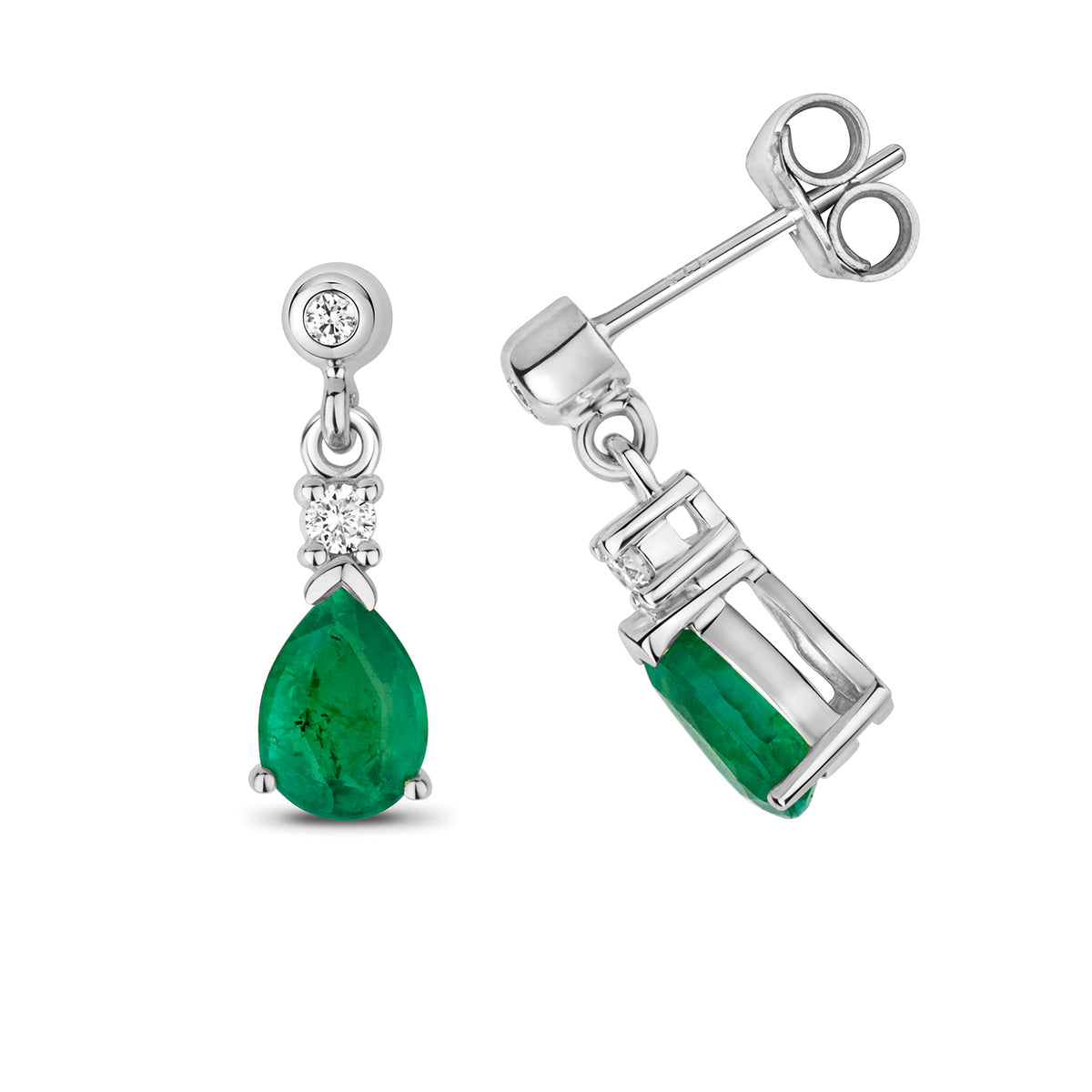 9ct White Gold Emerald and Diamond Earrings 1.5CT