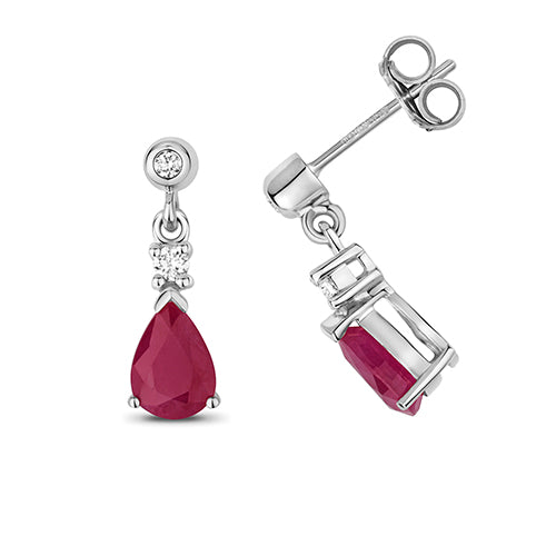 Clustdlysau Rhuddem a Diemwnt Aur Gwyn 9ct 1.7ct