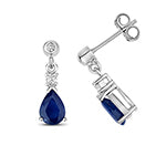 Clustdlysau Saffir a Diemwnt Aur Gwyn 9ct 1.7CT