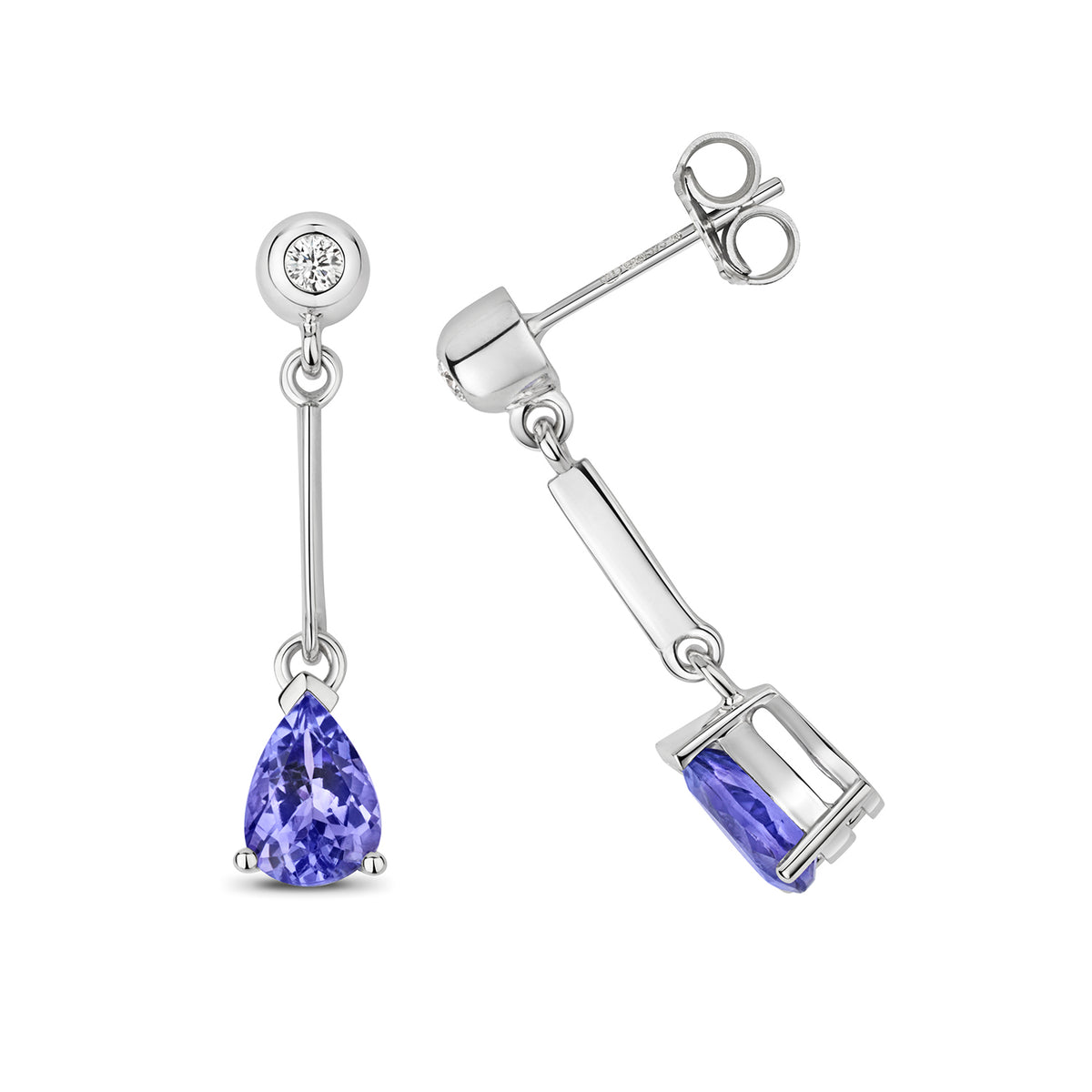 Clustdlysau Tansanit a Diemwnt Aur Gwyn 9ct 1.6CT