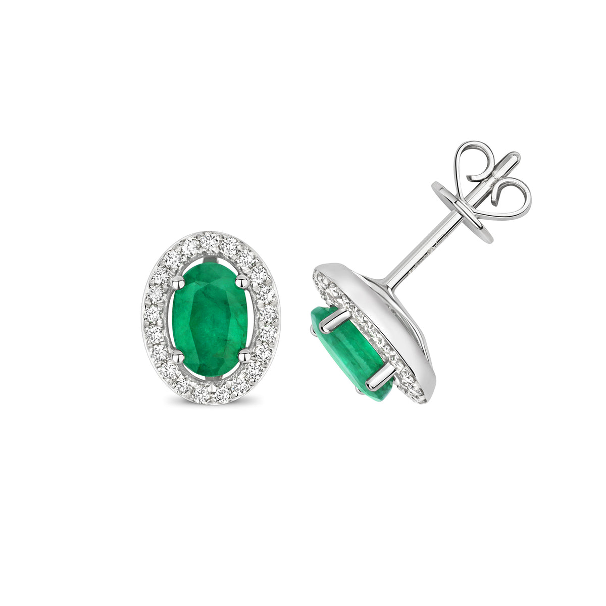 9ct White Gold Emerald and Diamond Earrings 0.890+0.180CT