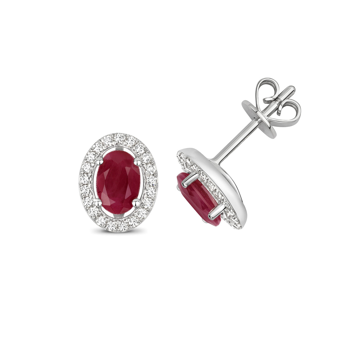 9ct White Gold Ruby and Diamond Earrings 1.140+0.180CT