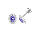 Clustdlysau Tansanit a Diemwnt Aur Gwyn 9ct 0.950+0.180CT