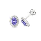Clustdlysau Tansanit a Diemwnt Aur Gwyn 9ct 0.950+0.180CT
