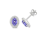 Clustdlysau Tansanit a Diemwnt Aur Gwyn 9ct 0.950+0.180CT