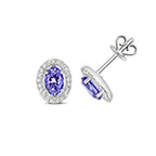 Clustdlysau Tansanit a Diemwnt Aur Gwyn 9ct 0.950+0.180CT