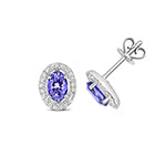 Clustdlysau Tansanit a Diemwnt Aur Gwyn 9ct 0.950+0.180CT
