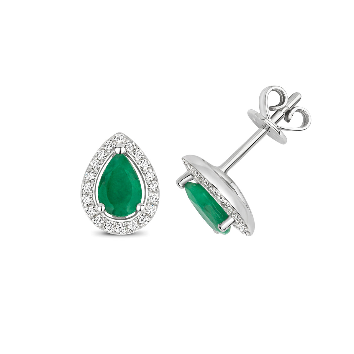 9ct White Gold Emerald and Diamond Earrings 0.760+0.170CT