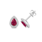 Clustdlysau Aur Gwyn 9ct gyda Rhuddem a Diemwnt 0.960+0.170CT