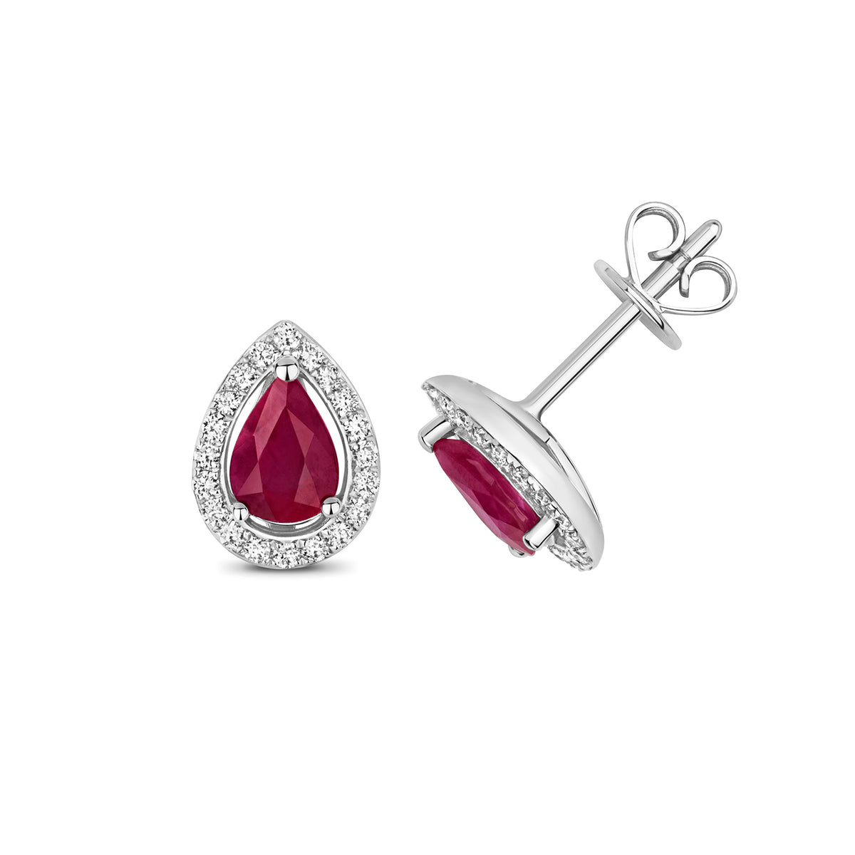 9ct White Gold Ruby and Diamond Earrings 0.960+0.170CT