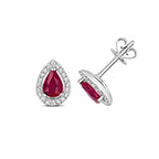 Clustdlysau Aur Gwyn 9ct gyda Rhuddem a Diemwnt 0.960+0.170CT