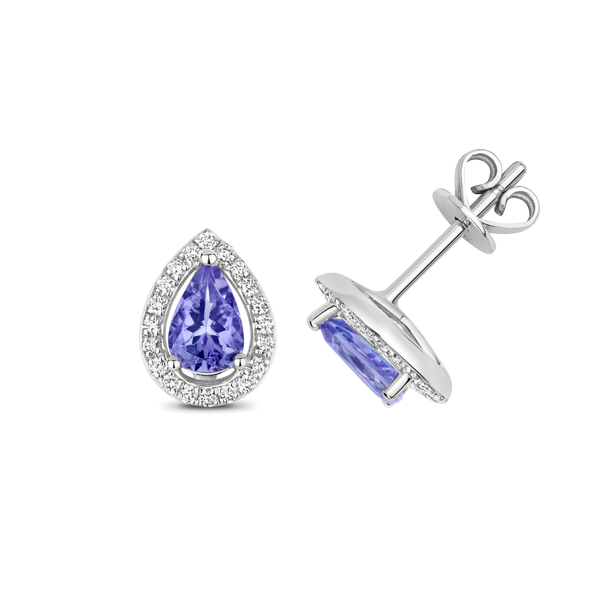9ct White Gold Tanzanite and Diamond Earrings 0.720+0.170CT