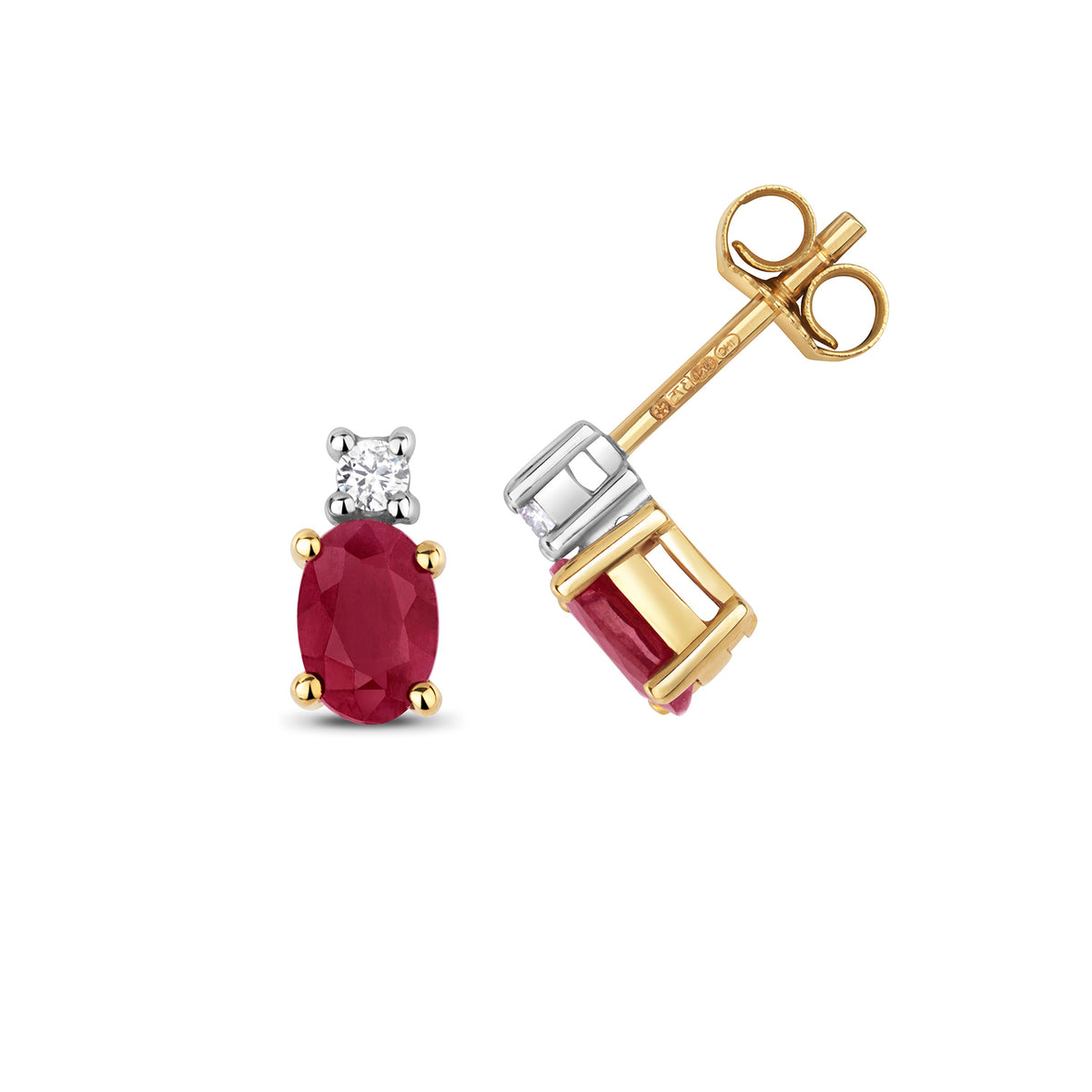 9ct Yellow Gold Ruby and Diamond Earrings 1CT