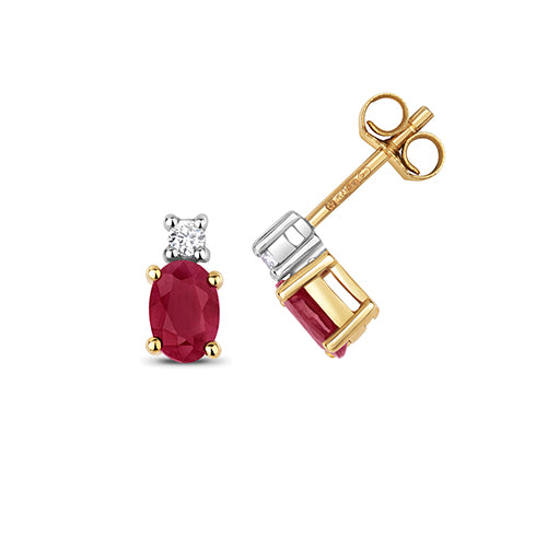 9ct Yellow Gold Ruby and Diamond Earrings 1CT