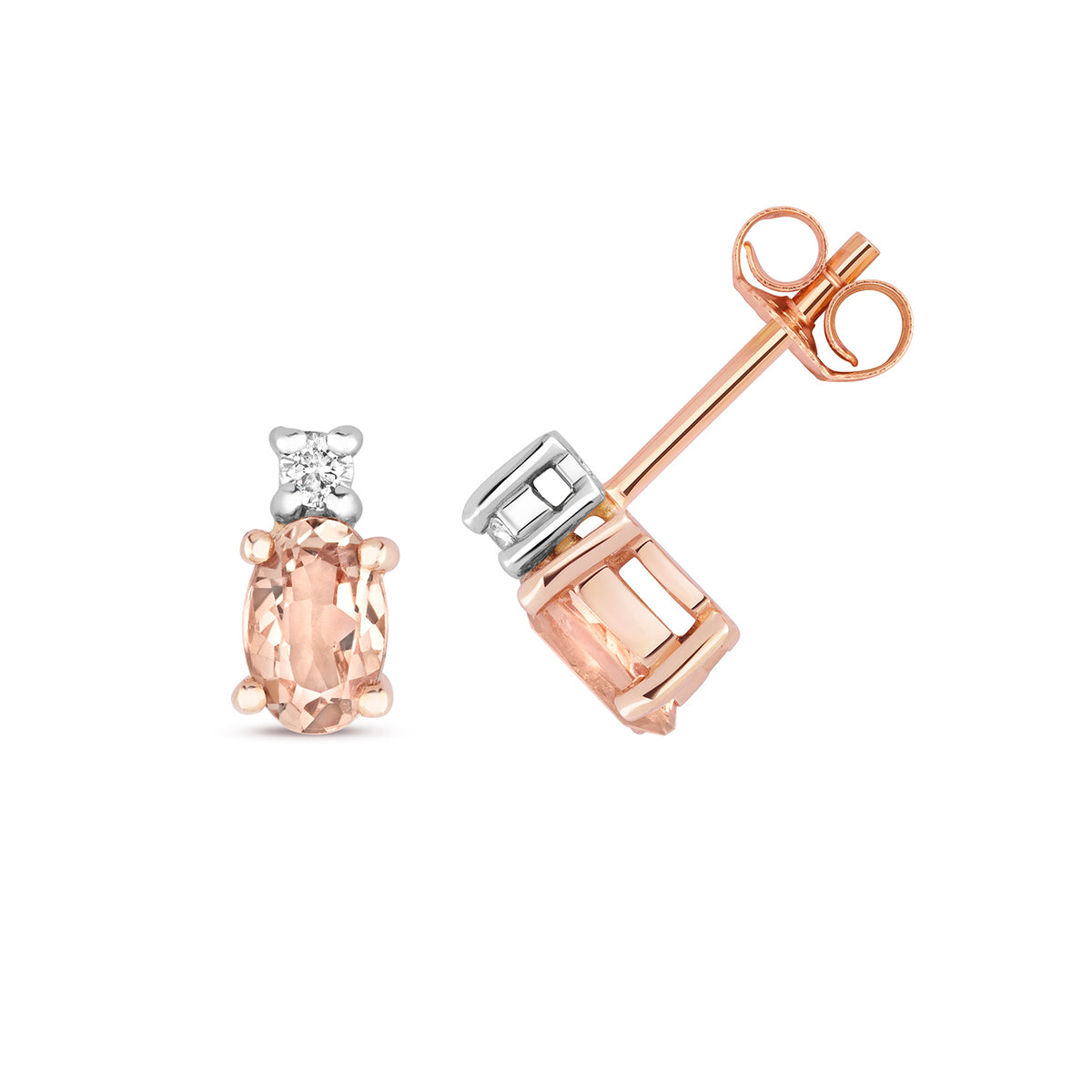 Clustdlysau Morganite a Diemwnt Aur Rhosyn 9ct 0.8CT