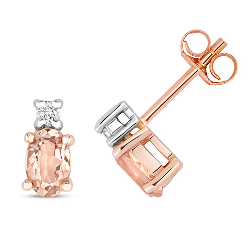 Clustdlysau Morganite a Diemwnt Aur Rhosyn 9ct 0.8CT