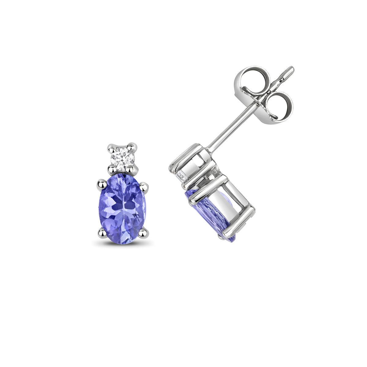 Clustdlysau Tansanit a Diemwnt Aur Gwyn 9ct 0.95CT