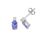 Clustdlysau Tansanit a Diemwnt Aur Gwyn 9ct 0.95CT