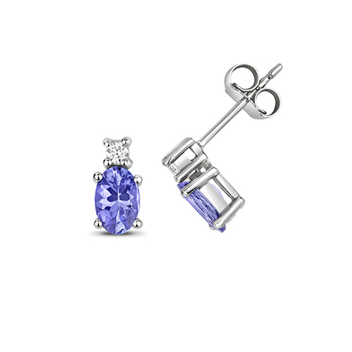 Clustdlysau Tansanit a Diemwnt Aur Gwyn 9ct 0.95CT