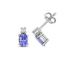 Clustdlysau Tansanit a Diemwnt Aur Gwyn 9ct 0.95CT