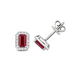 Clustdlysau Ruby a Diemwnt Aur Gwyn 9ct 0.750+0.170CT