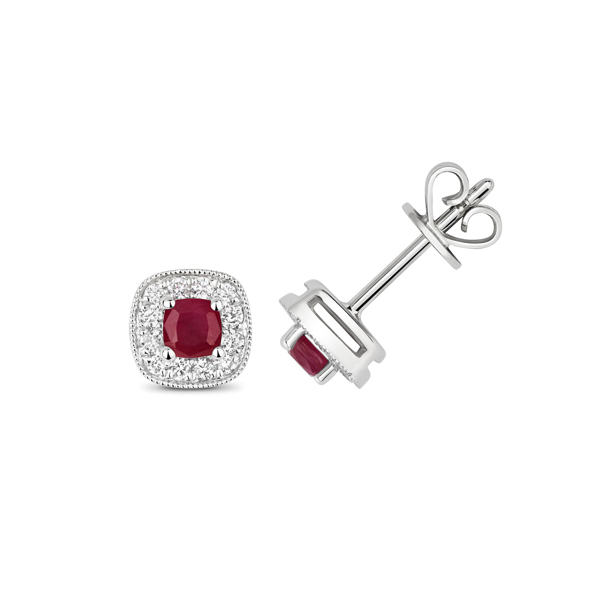 9ct White Gold Ruby and Diamond Earrings 0.400+0.150CT
