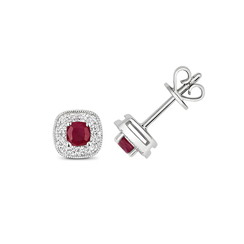 9ct White Gold Ruby and Diamond Earrings 0.400+0.150CT