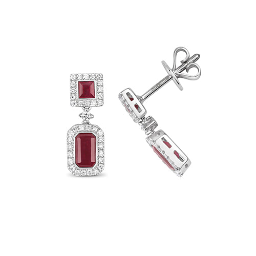 9ct White Gold Ruby and Diamond Earrings 0.880+0.280+0.200CT