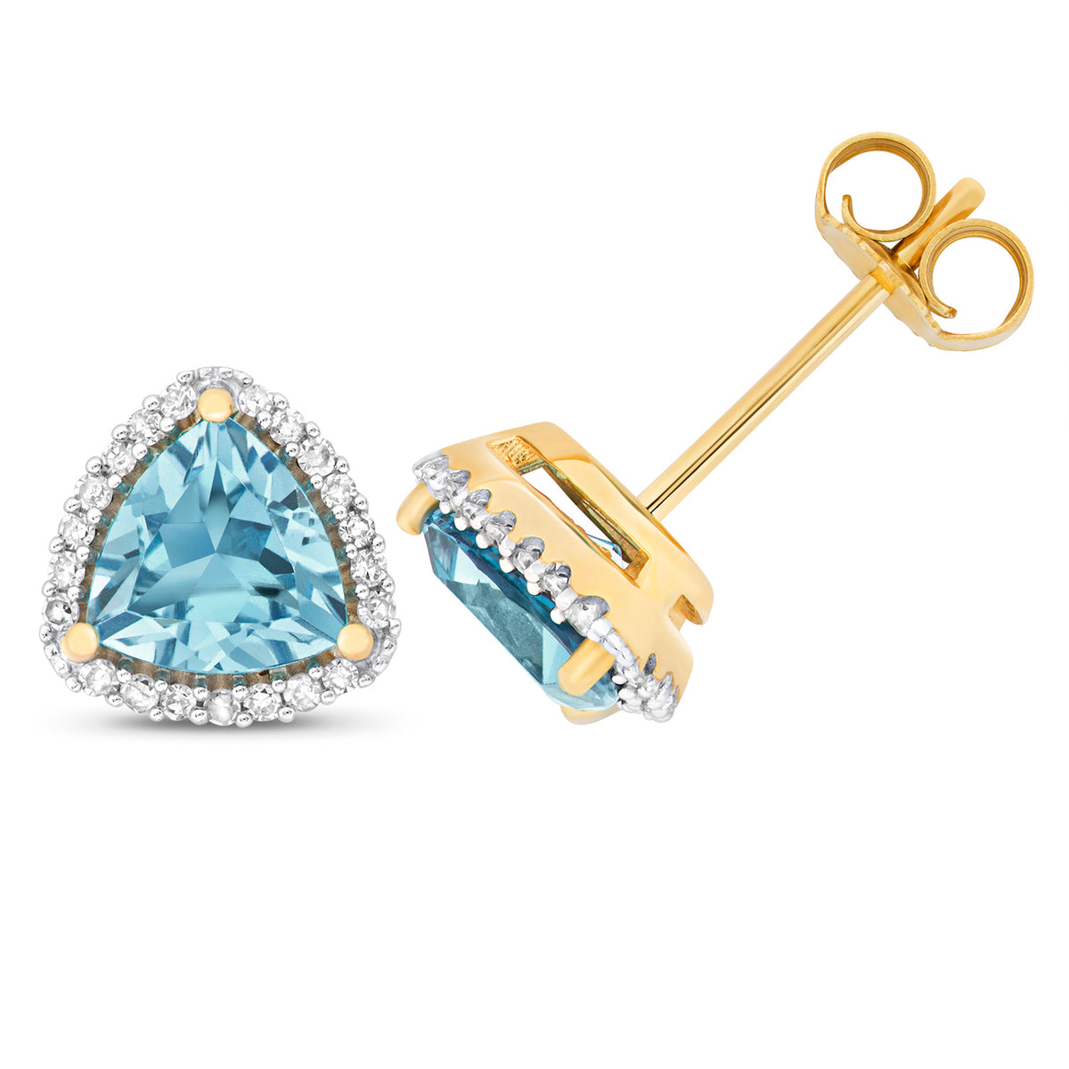 Clustdlysau Topas Glas a Diemwnt Aur Melyn 9ct 0.140+1.900CT
