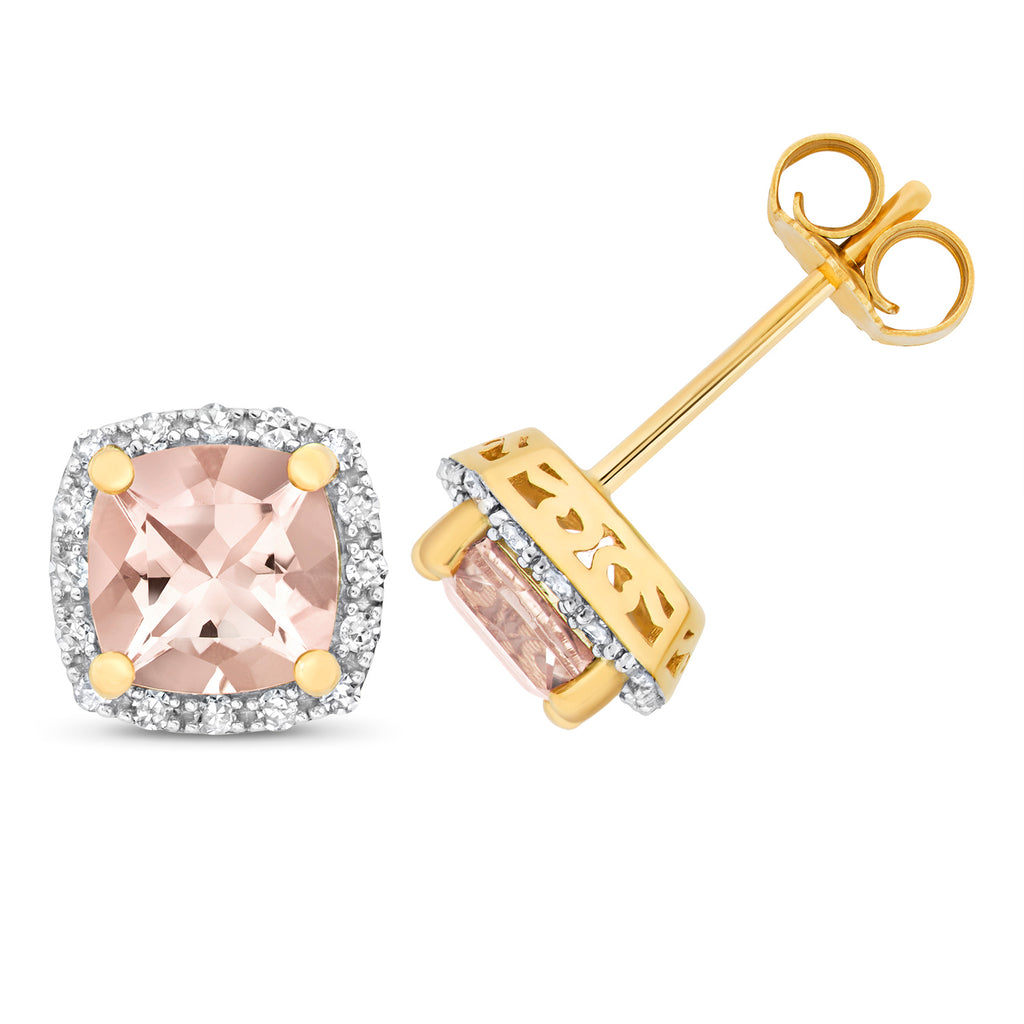 Clustdlysau Aur Melyn 9ct Morganit a Diemwnt 1.780+0.160CT