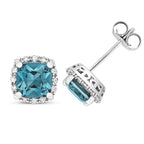 Clustdlysau Topaz Glas a Diemwnt Aur Gwyn 9ct 2.420+0.160CT