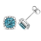 Clustdlysau Topaz Glas a Diemwnt Aur Gwyn 9ct 2.420+0.160CT