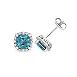 Clustdlysau Topaz Glas a Diemwnt Aur Gwyn 9ct 2.420+0.160CT