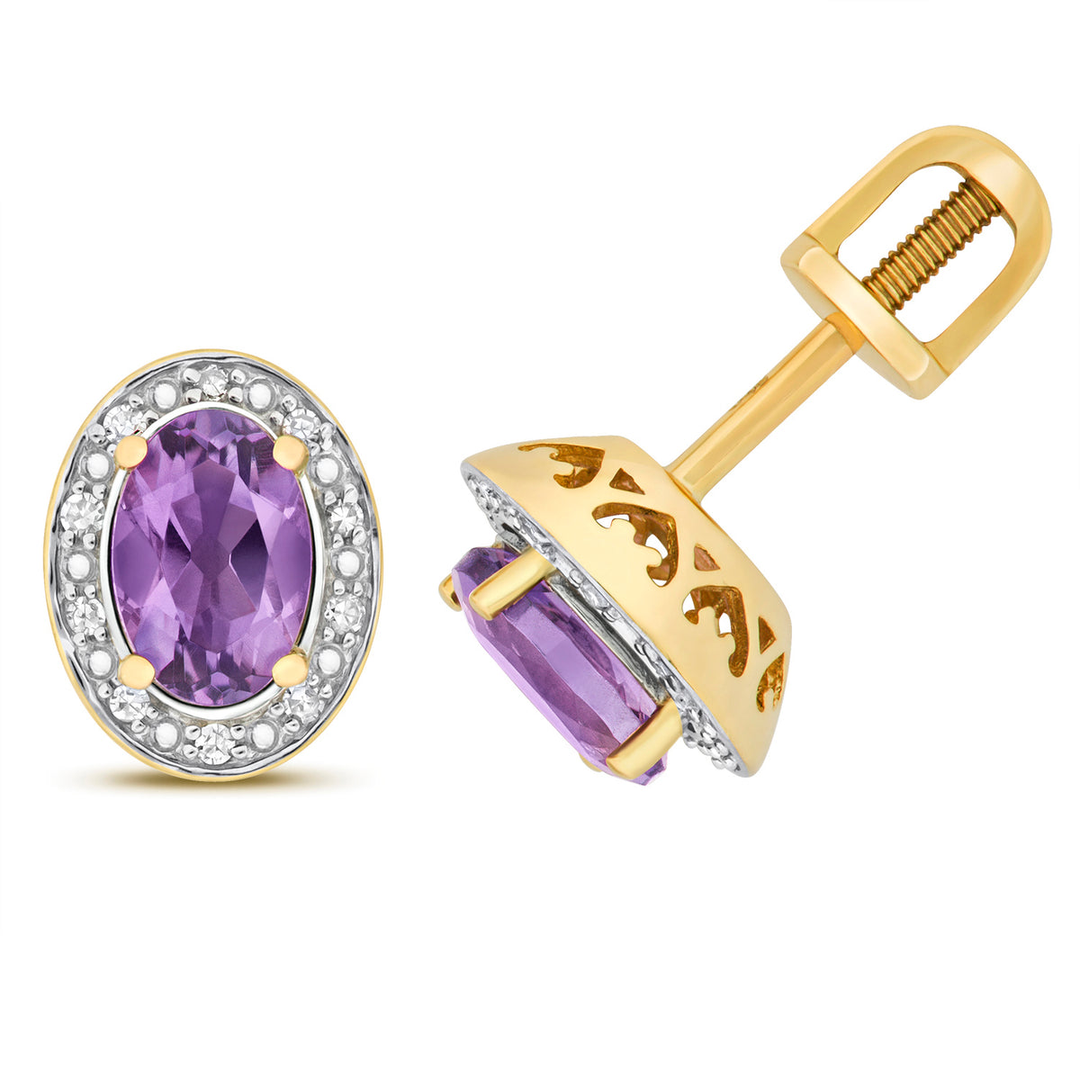 9ct Yellow Gold Amethyst and Diamond Earrings 0.840+0.060CT