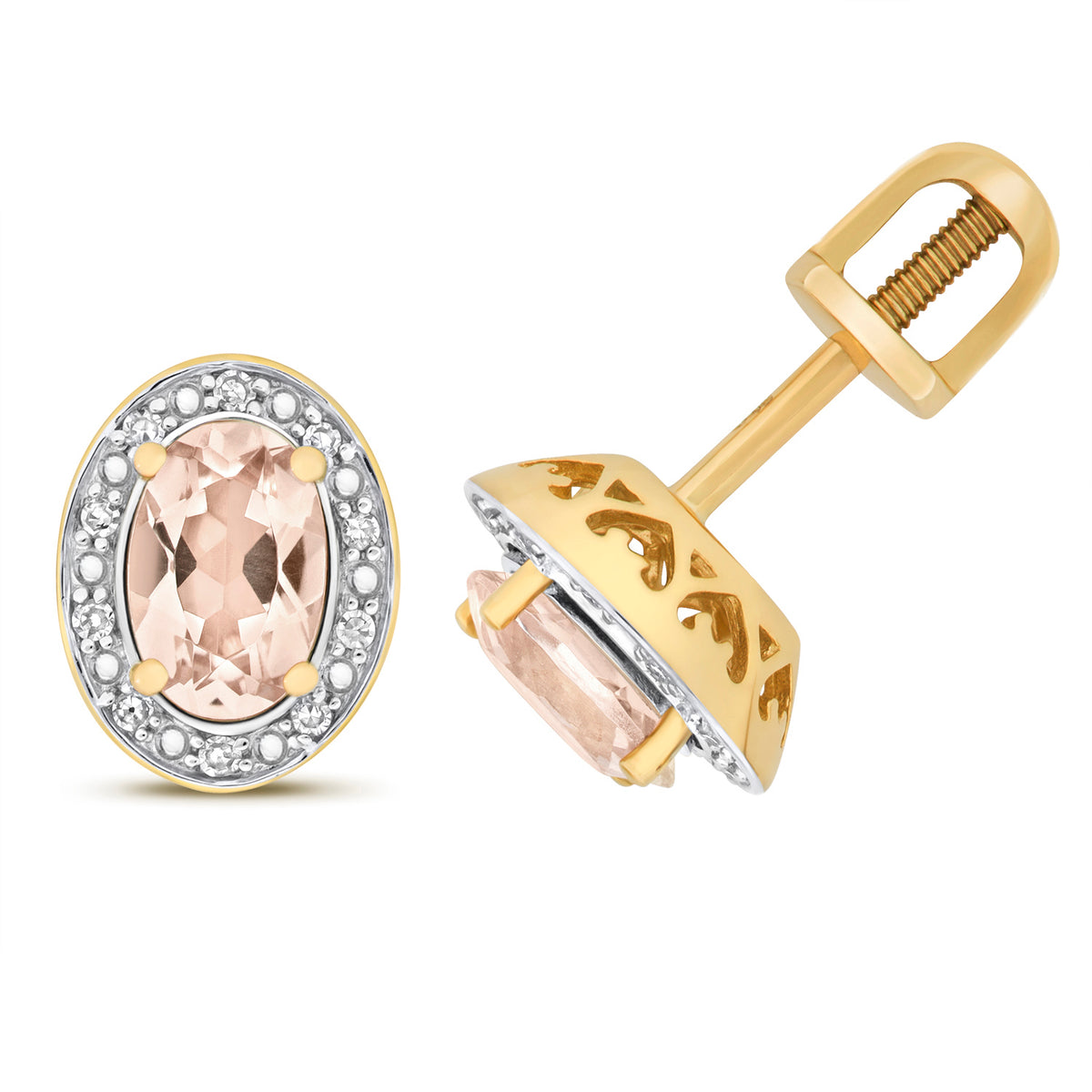 9ct Yellow Gold Morganite and Diamond Earrings 0.880+0.060CT