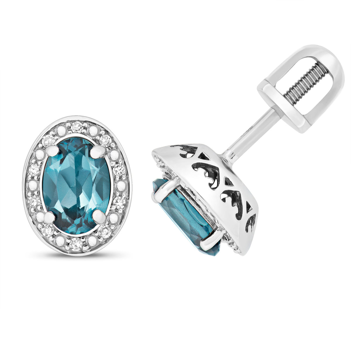 9ct White Gold Blue Topaz and Diamond Earrings 1.060+0.060CT