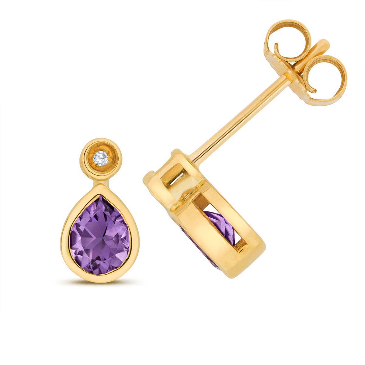 9ct Yellow Gold Amethyst and Diamond Earrings 0.580+0.010CT