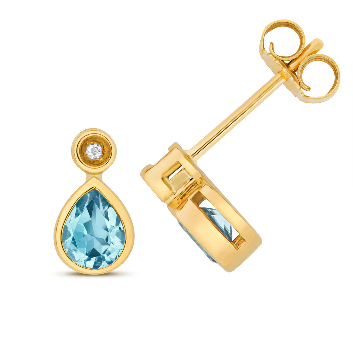 9ct Yellow Gold Blue Topaz and Diamond Earrings 0.720+0.010CT
