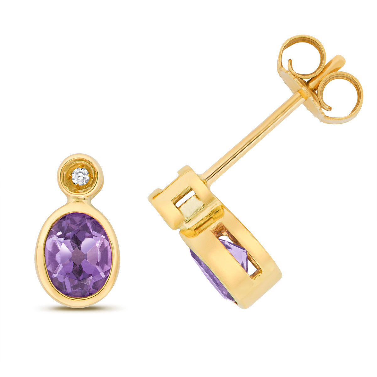 9ct Yellow Gold Amethyst and Diamond Earrings 0.620+0.010CT