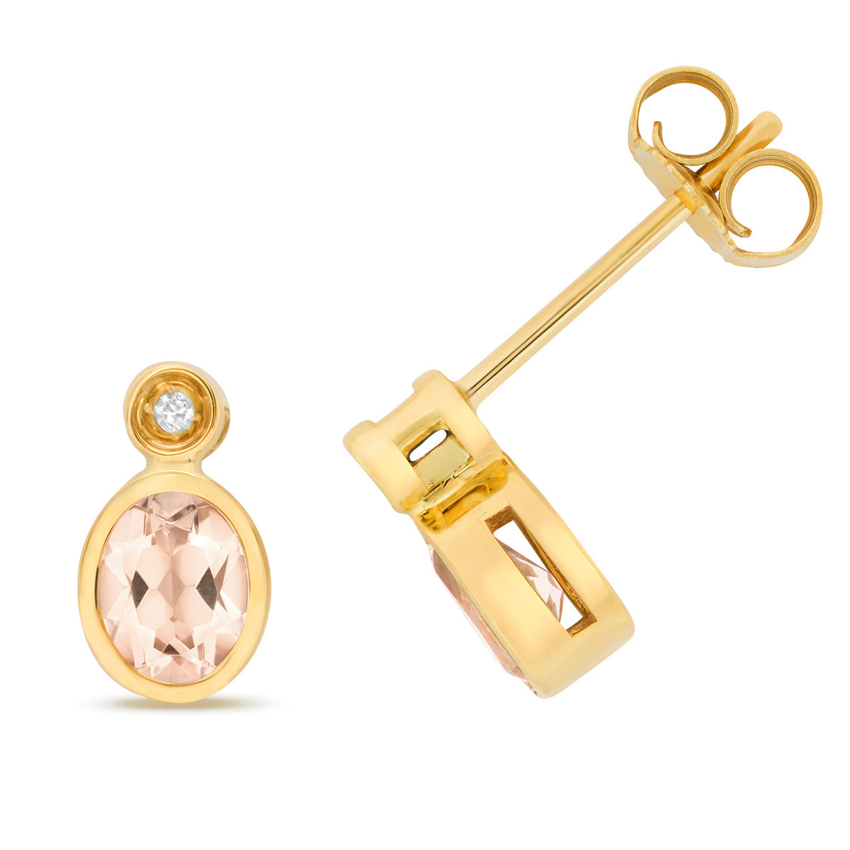 9ct Yellow Gold Morganite and Diamond Earrings 0.590+0.010CT